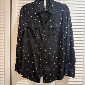 Kensie Black Blouse with White Heart Size Large